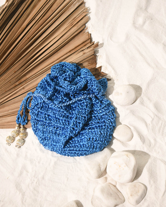 BLUE CROCHET POTLI BAG